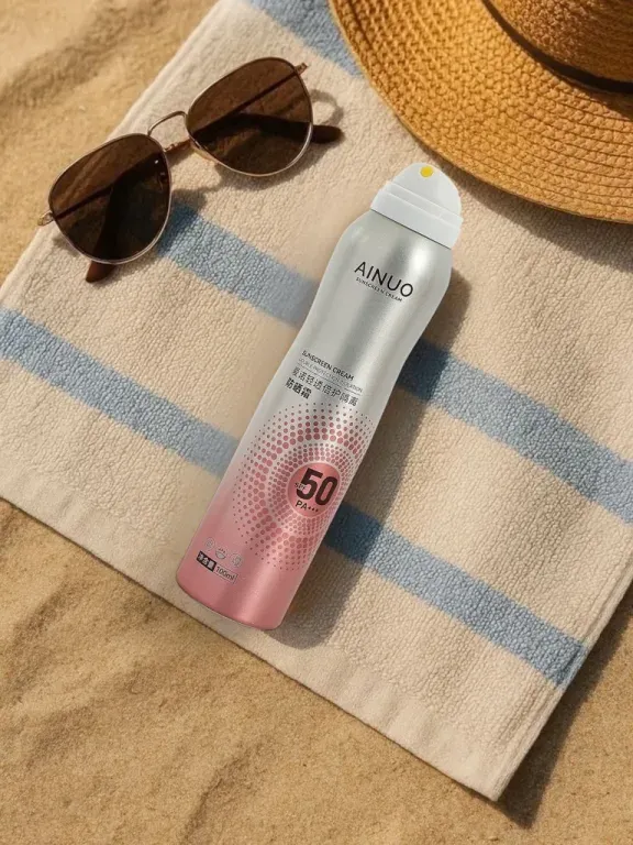 Krem przeciwsłoneczny w sprayu 50 SPF, srebrno-różowy, 100 ml