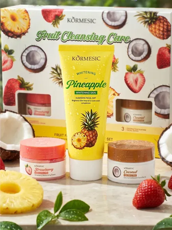 KORMESIC Owocowy zestaw do pielęgnacji twarzy 3w1 (żel, peeling i krem)